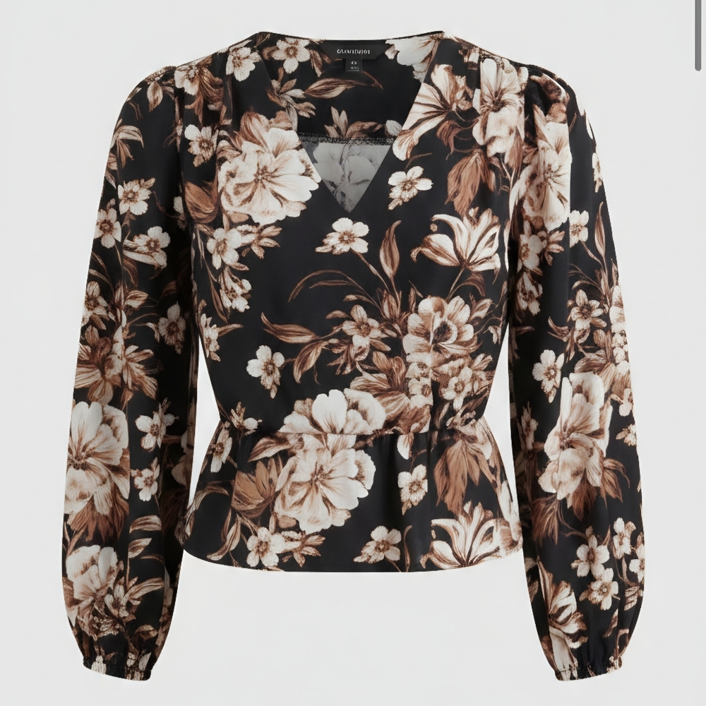Vintage-Inspired Floral Peplum Blouse with Puff Sleeves - Picture 4 of 4